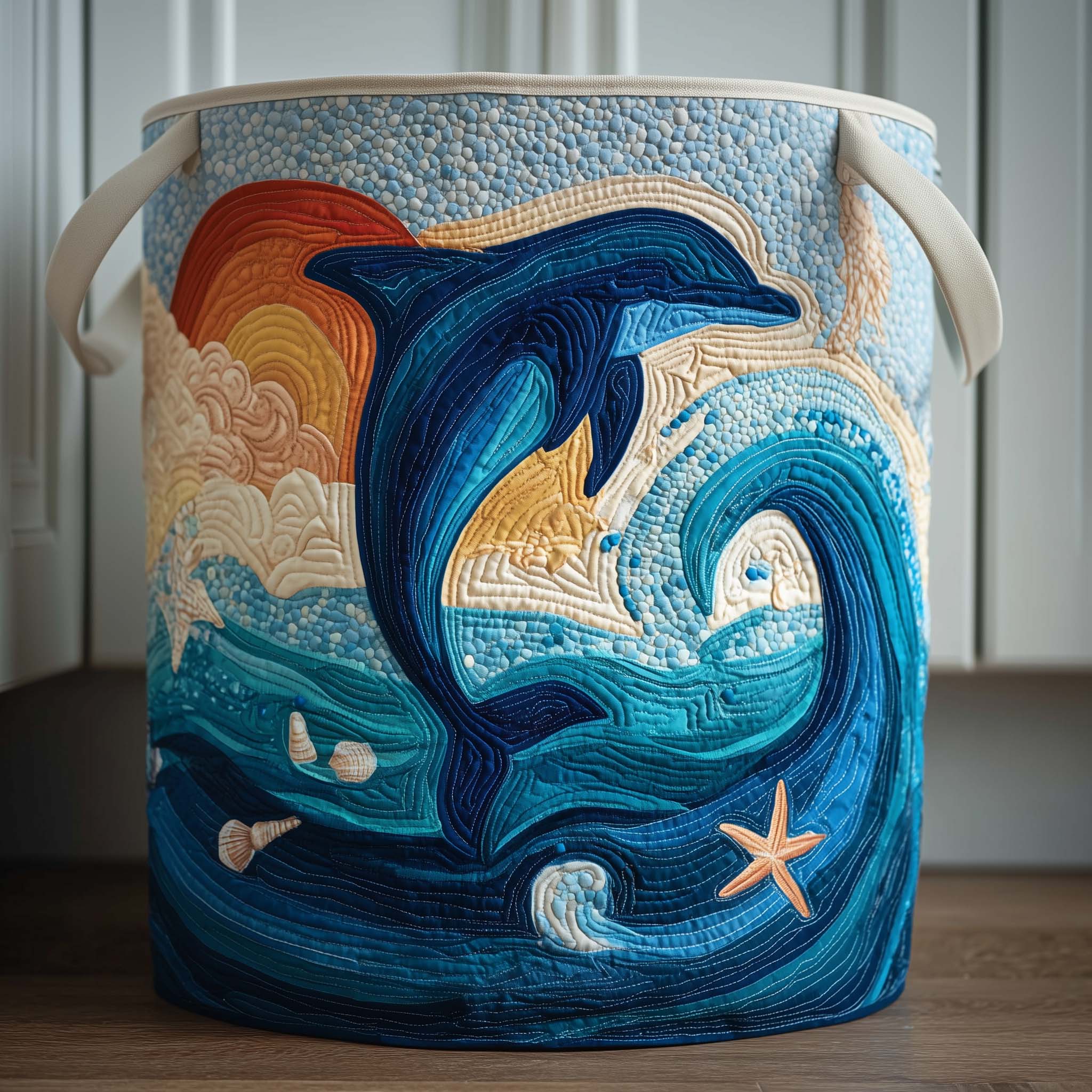 Wave Dolphin Quilted Laundry Basket