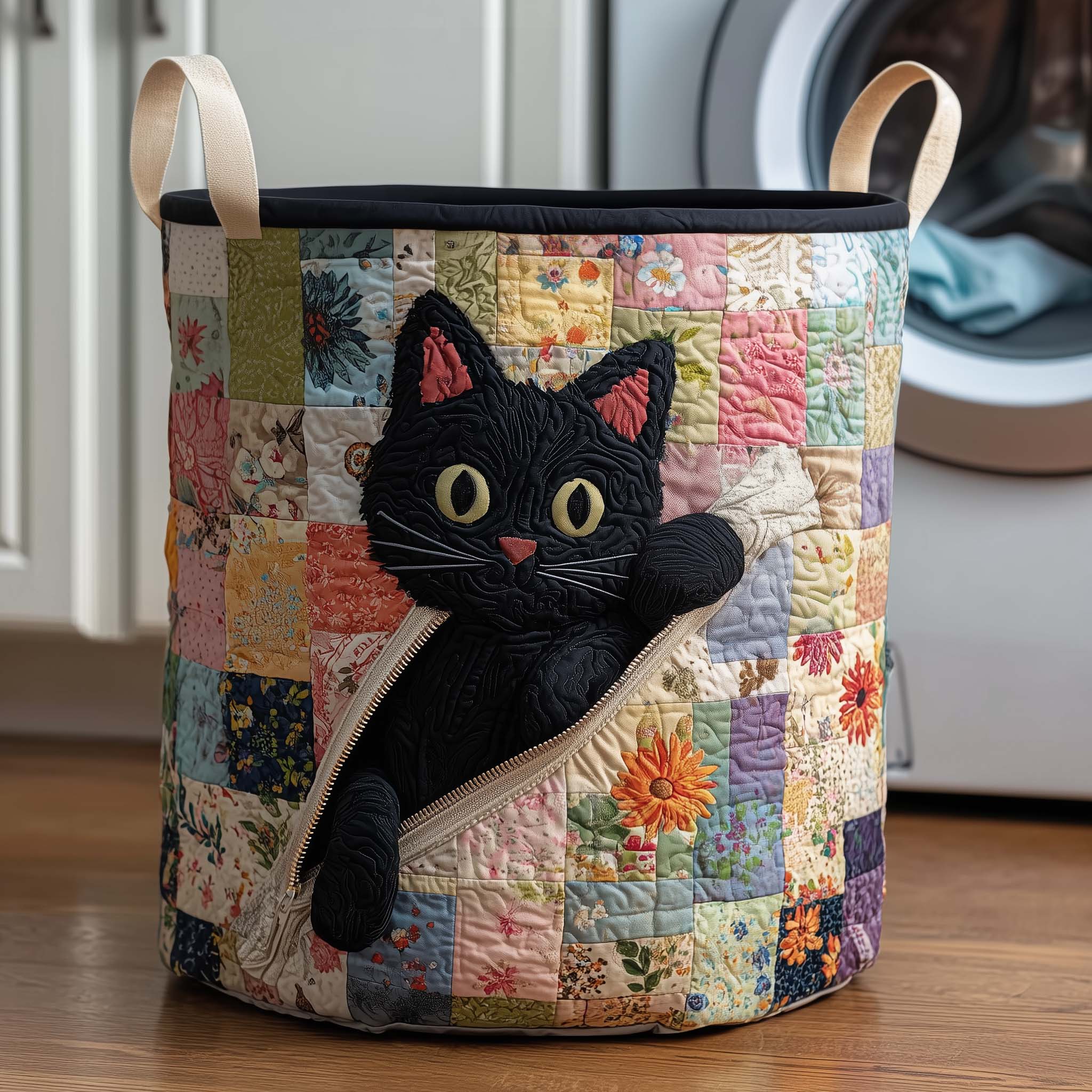 Peekaboo Cat Quilted Laundry Basket