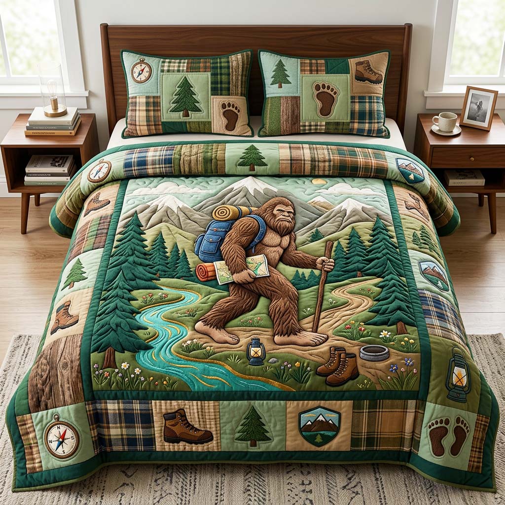 Hiking Bigfoot 3-Piece Quilted Bedding Set