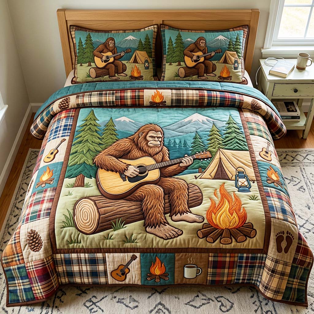 Guitar Bigfoot 3-Piece Quilted Bedding Set