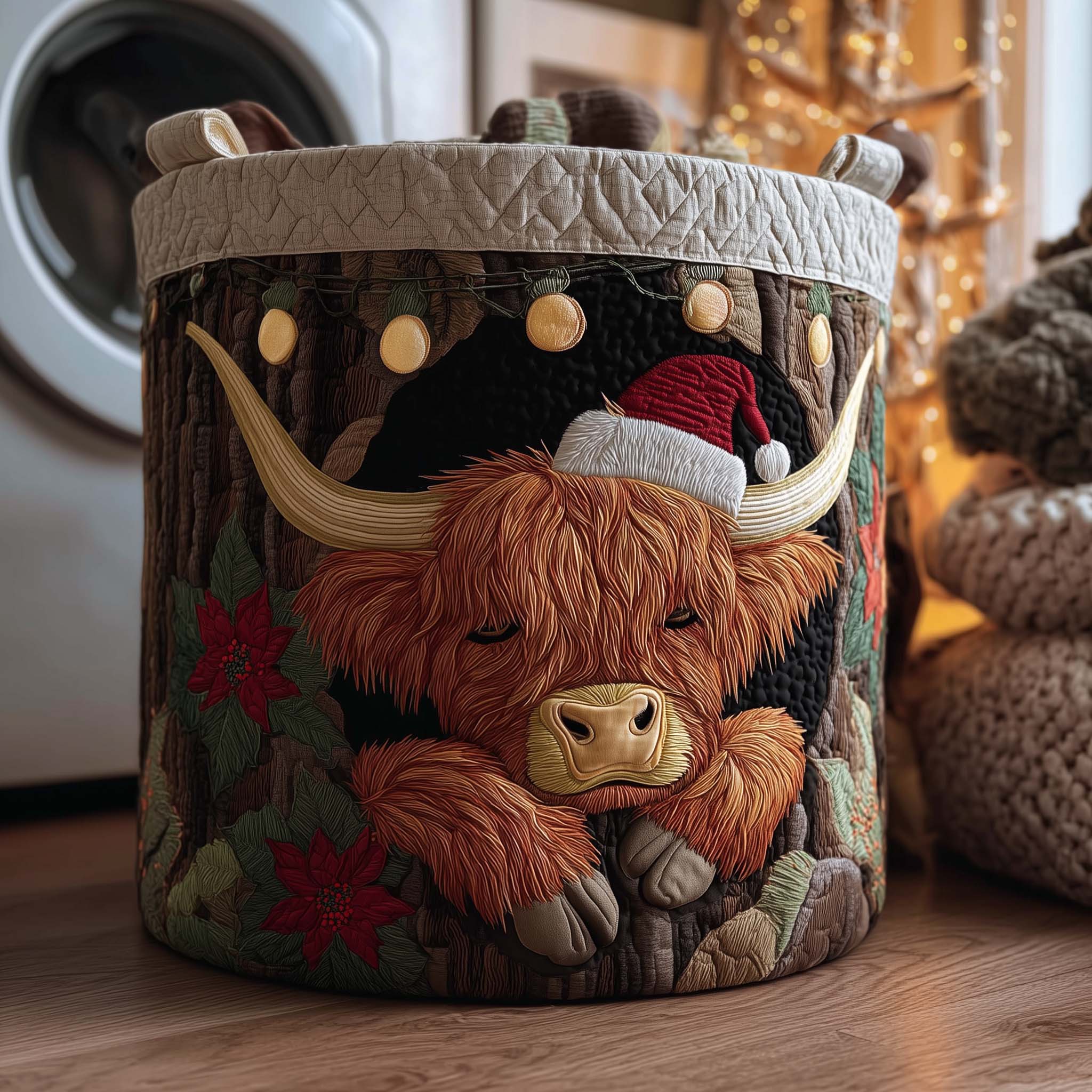 Holiday Farmstead Quilted Laundry Basket