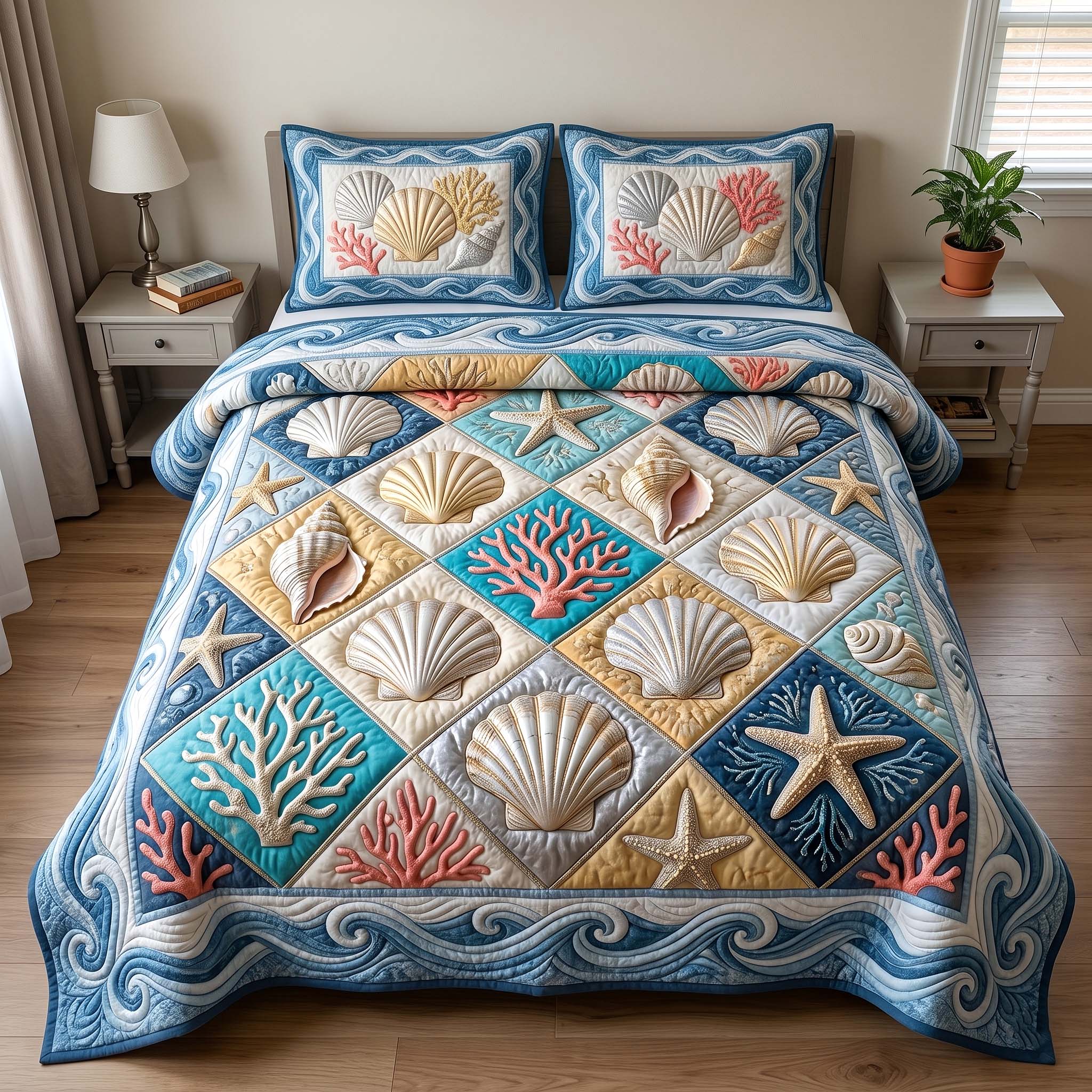 Coastal Whisper 3-Piece Quilted Bedding Set