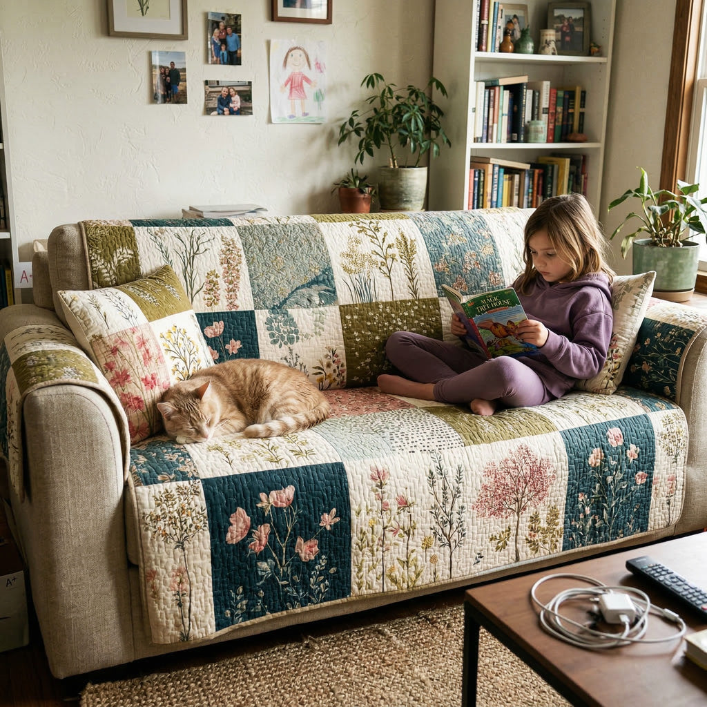 Country Blossom Quilted Sofa Cover