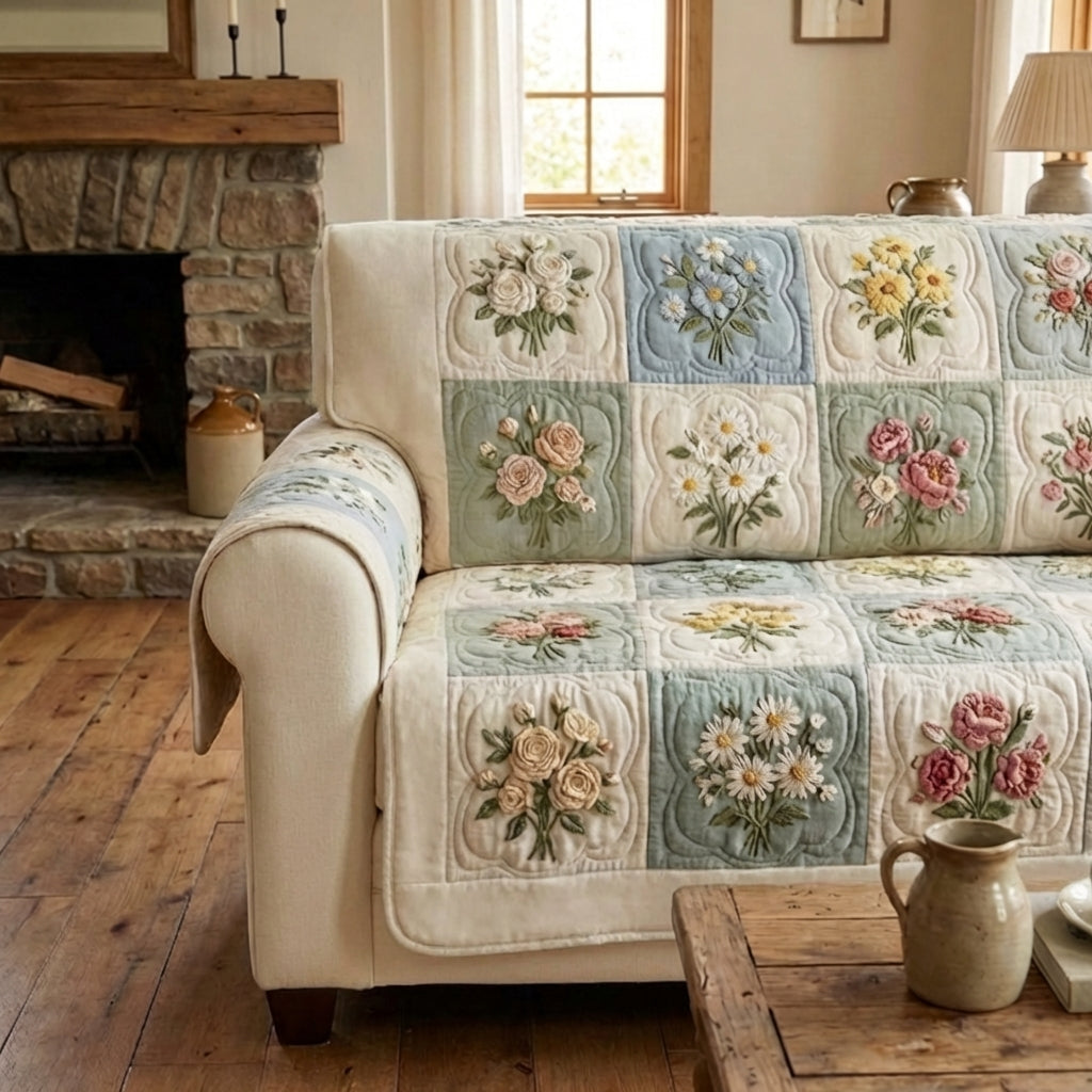 Soft Garden Quilted Sofa Cover