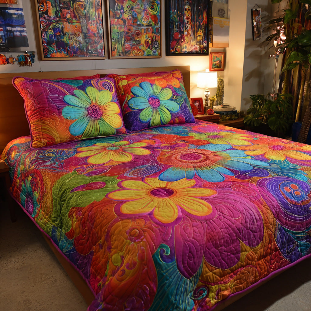 Groovy Daisy Pop 3-Piece Quilted Bedding Set