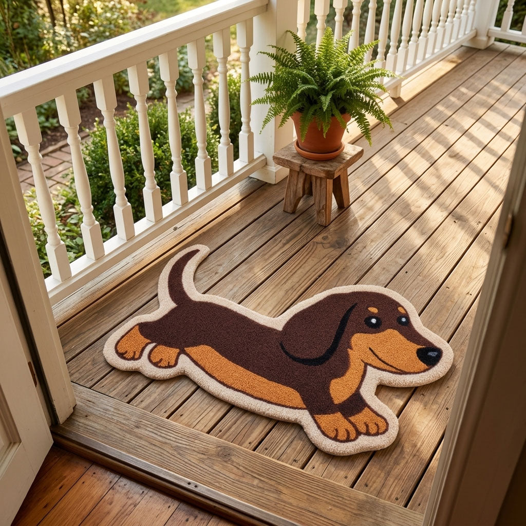 Happy Dachshund Custom Shape Doormat  