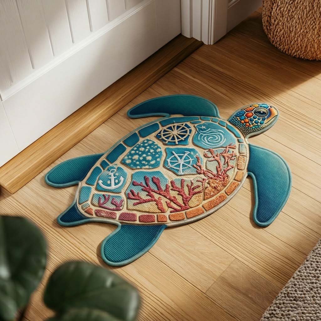 Marine Glow Turtle Custom Shape Doormat