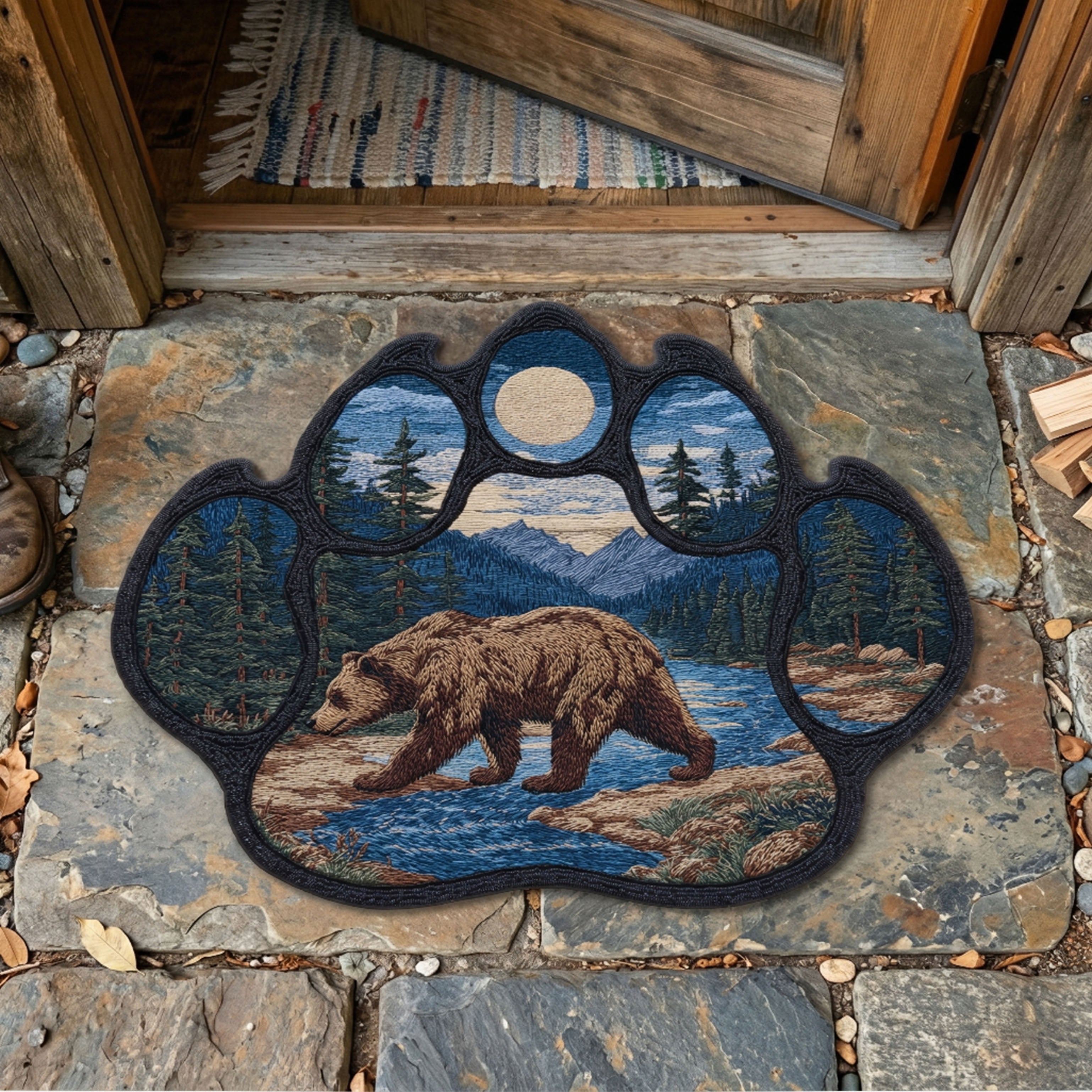 Mountain Paw Scene Custom Shape Doormat