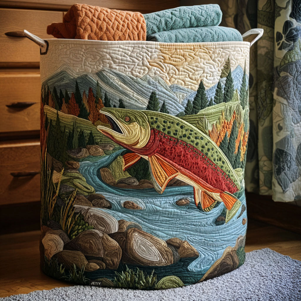 Mountain Stream Serenity Quilted Laundry Basket 