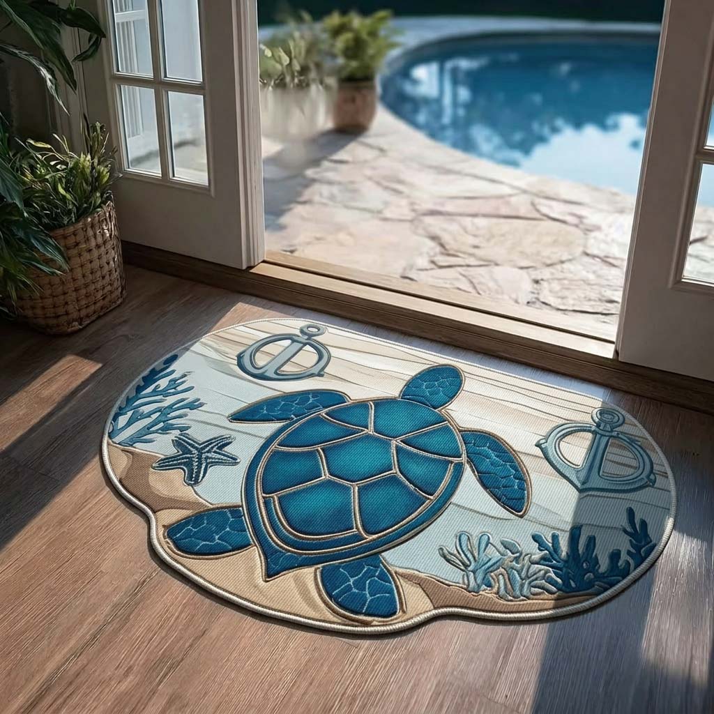 Nautical Shore Turtle Custom Shape Doormat 