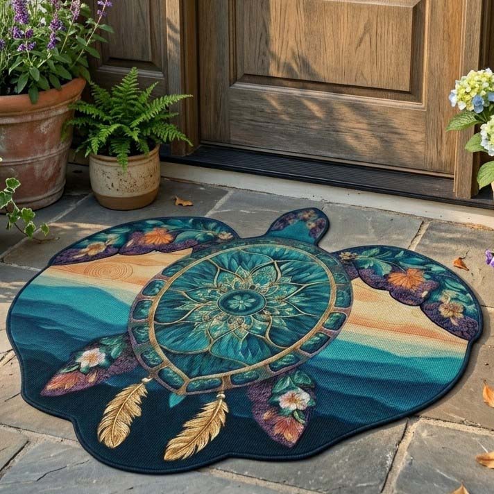 Ocean Mandala Turtle Custom Shape Doormat  