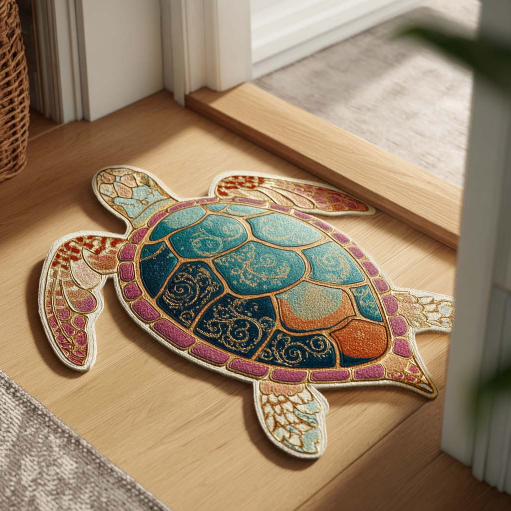 Pastel Mosaic Turtle Custom Shape Doormat 