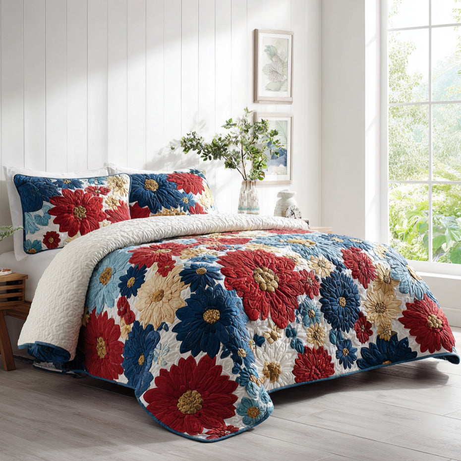 Patriotic Petal Bloom 3-Piece Quilted Bedding Set