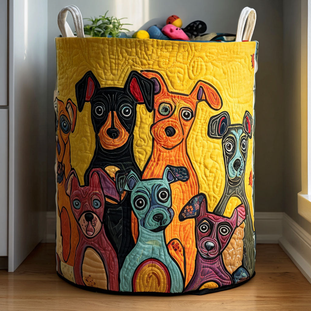 Whimsical Dog Quilted Laundry Basket