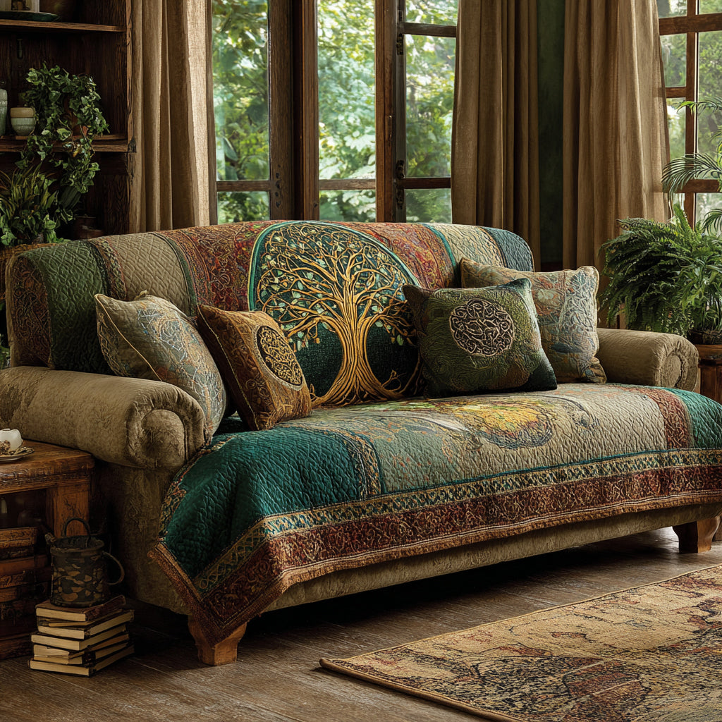 Radiant Roots Quilted Sofa Cover