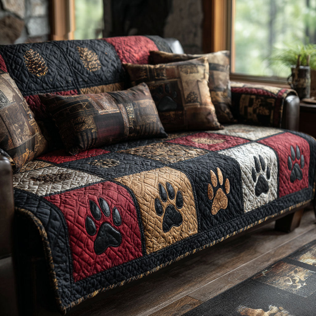 Rustic Paw Trail Quilted Sofa Cover