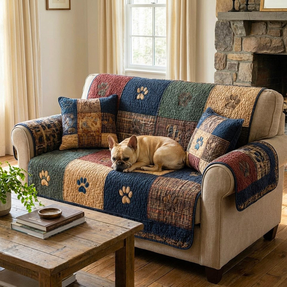 Rustic Paw Quilted Sofa Cover