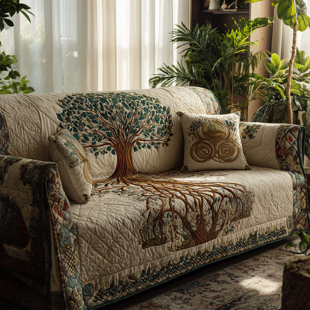 Tree of Life Quilted Sofa Cover