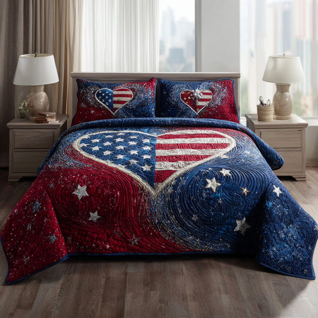Star Spangled Heart 3-Piece Quilted Bedding Set