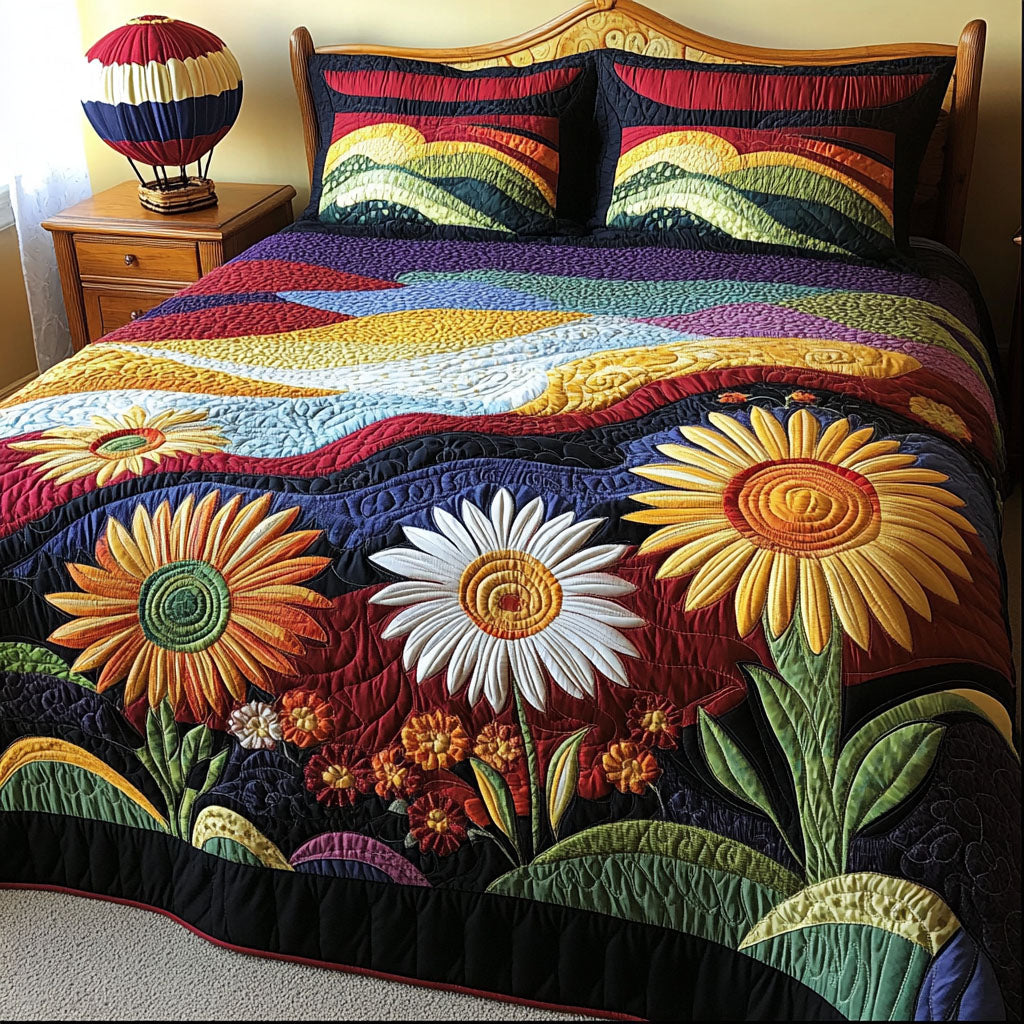 Sunflower Skyscape 3-Piece Quilted Bedding Set