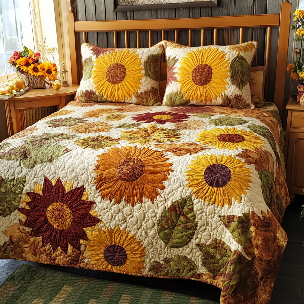 Sunflower Serenade 3-Piece Quilted Bedding Set