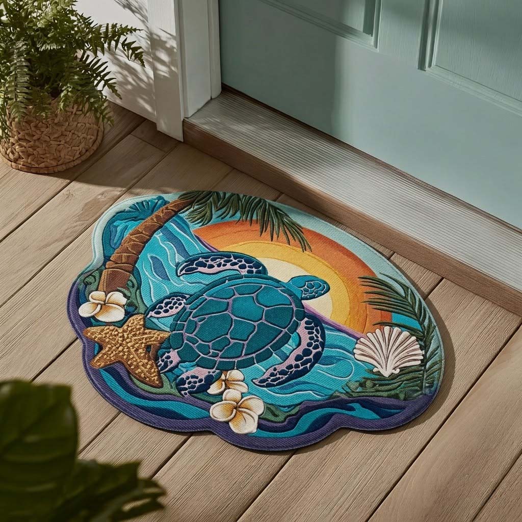 Sunset Shore Turtle Custom Shape Doormat  