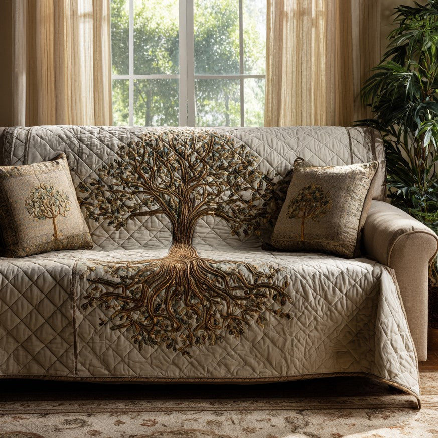 Tree of Life Quilted Sofa Cover