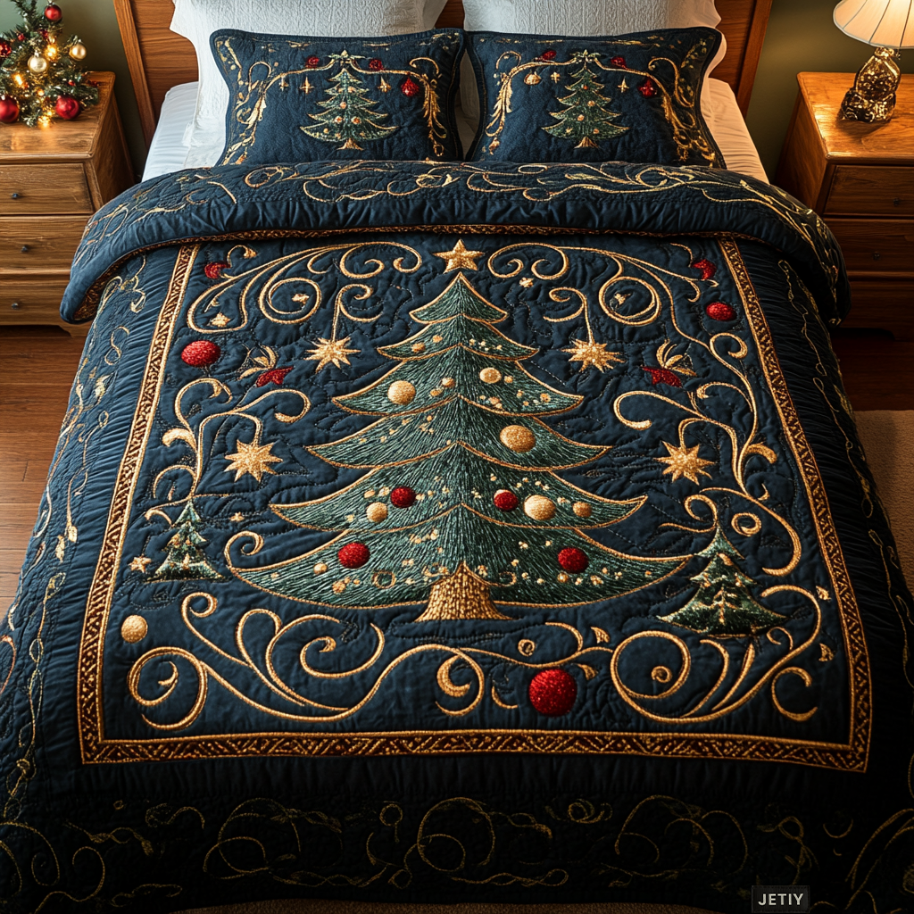 Winter Wonderland Pines Quilted Bedding Set