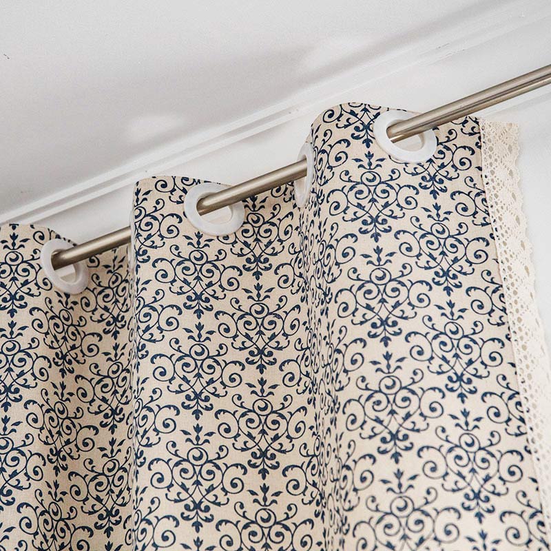 Boho Blue Pattern Semi-Blackout Curtain