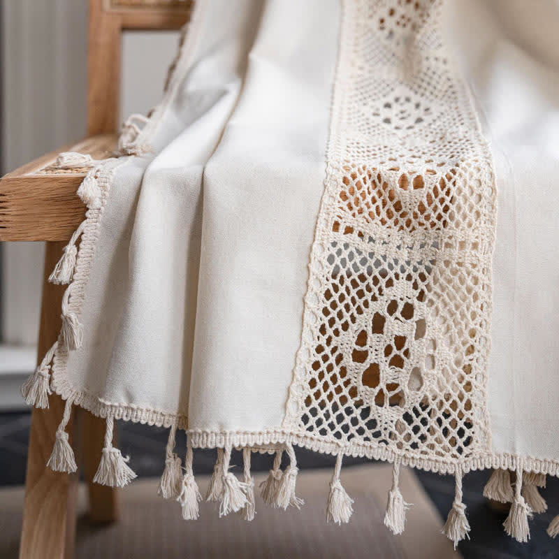 Beige Splicing Hollow-Out Light Filtering Curtain