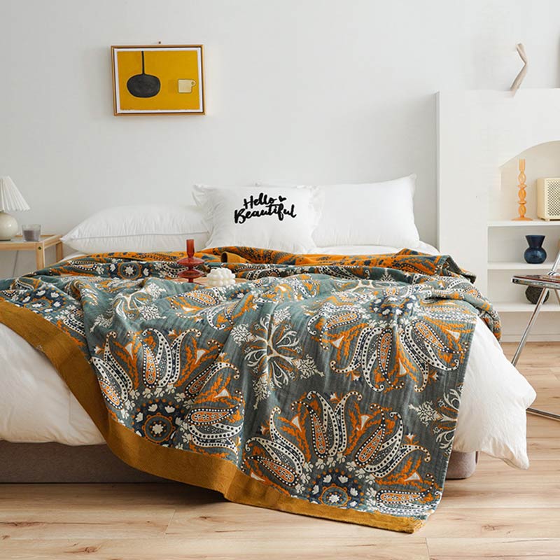 Dark Cyan Double-Sided Floral Cotton Quilt