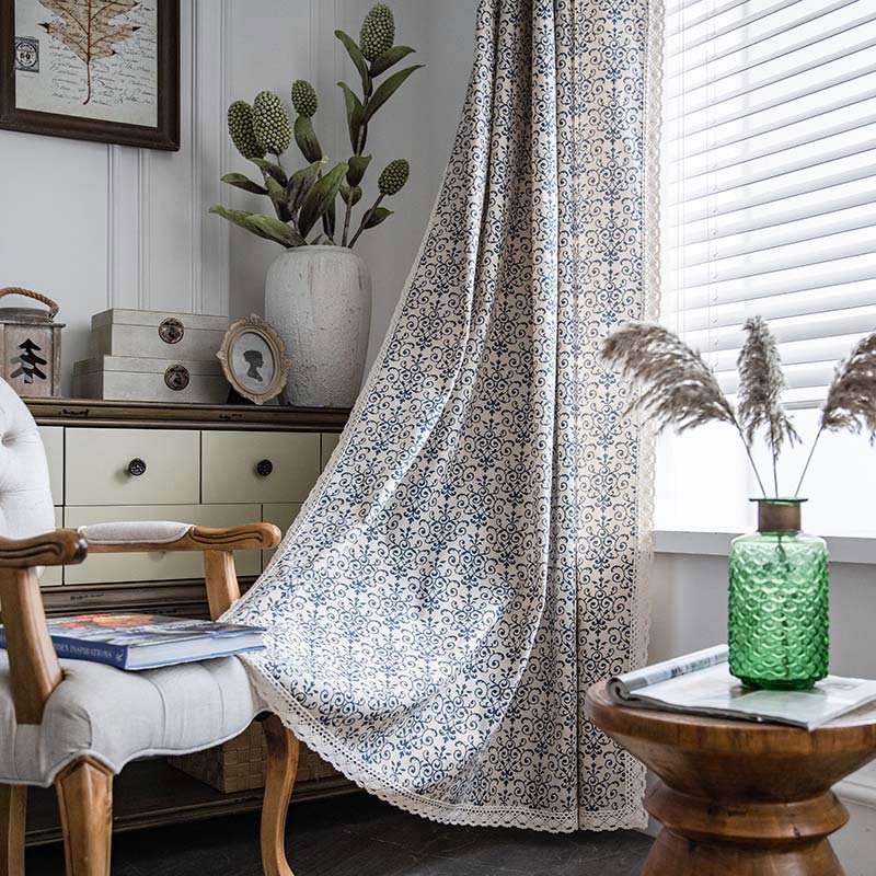Boho Blue Pattern Semi-Blackout Curtain