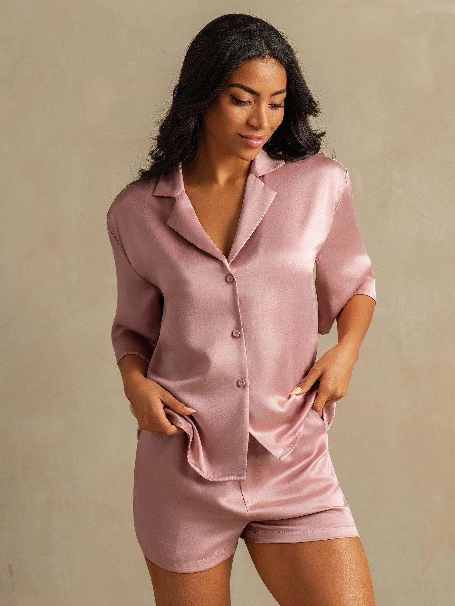 19Momme Women's Washable Silk Notch Collar Pajamas Set with Side Pockets