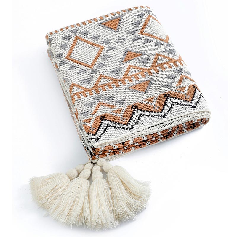 Cozy Shape Pattern Tassel Knitted Blanket