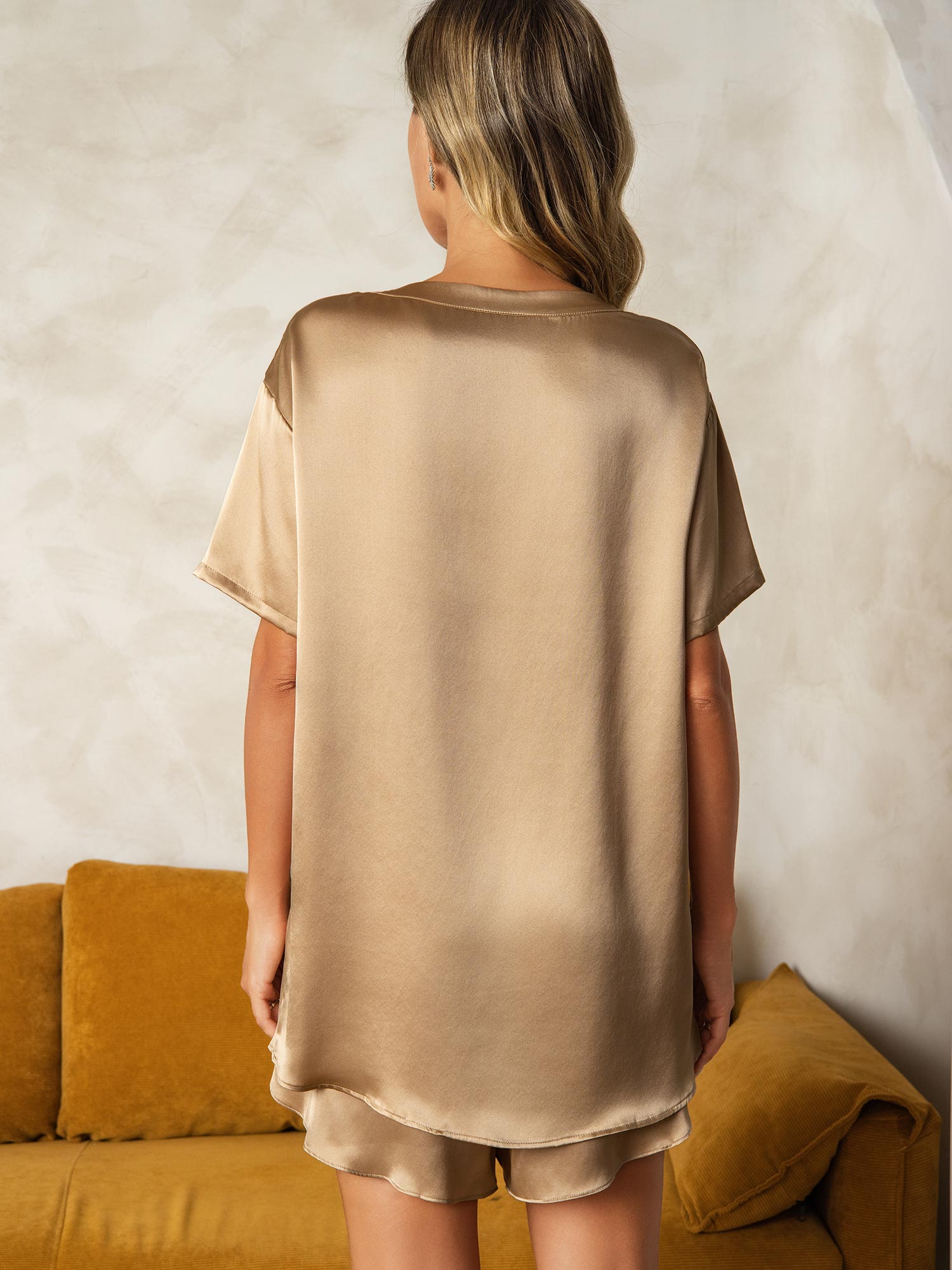 Pure Silk Short Sleeve Round Neck Women's Pajamas Set(Buy 2 Free Shipping)