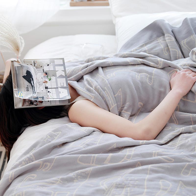 Cat Print Cotton Quilt Reversible Blanket