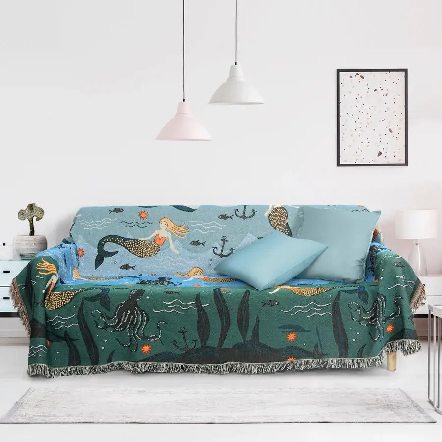 Mermaid Sofa Cover Palm Tassel Blanket