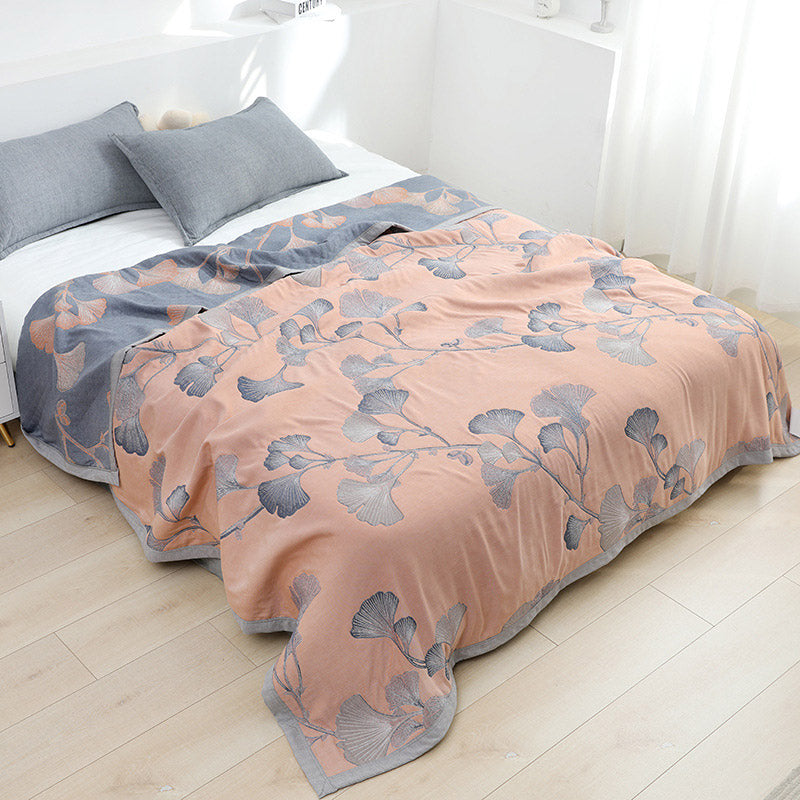 Ownkoti Ginkgo Leaf Cotton Gauze Reversible Quilt