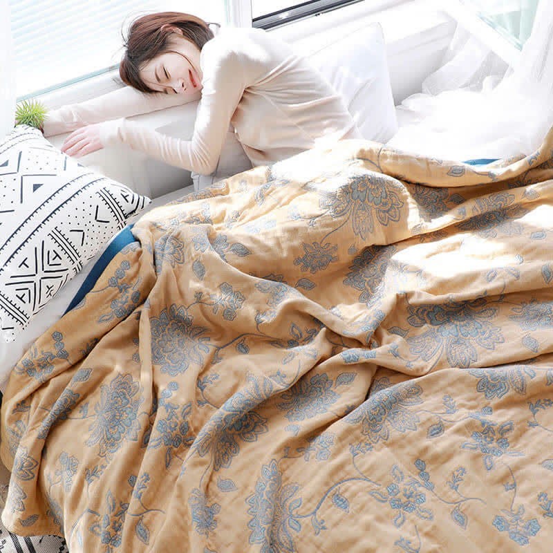 Lightweight Flower Print Cotton Sofa Blanket