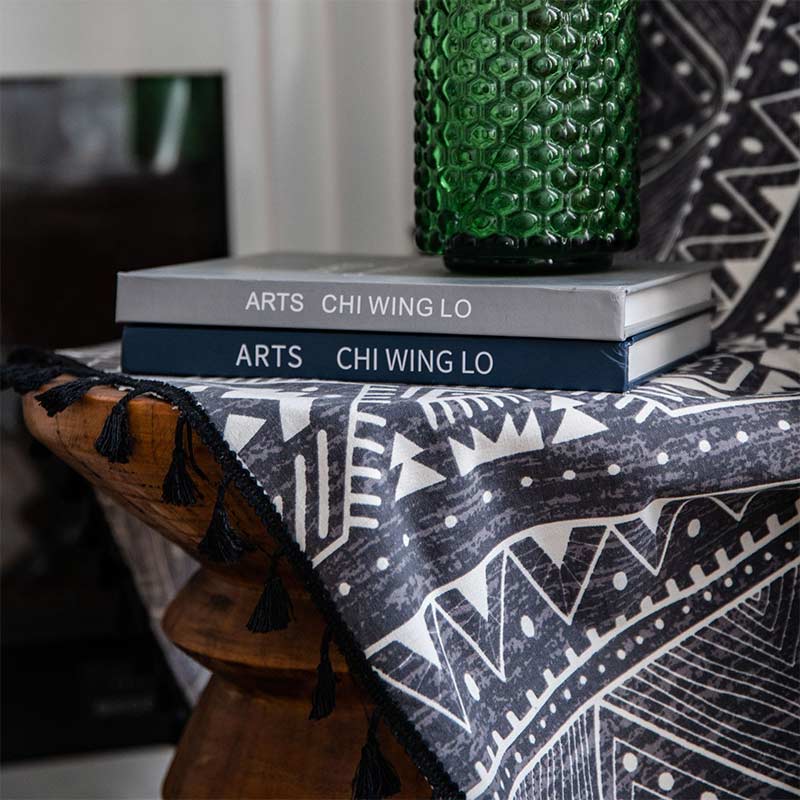 Bohemian Black Geometric Cotton Tassels Curtains