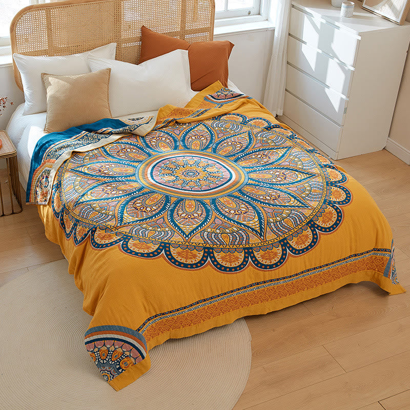 Bohemian Reversible Yellow Flower Summer Quilt