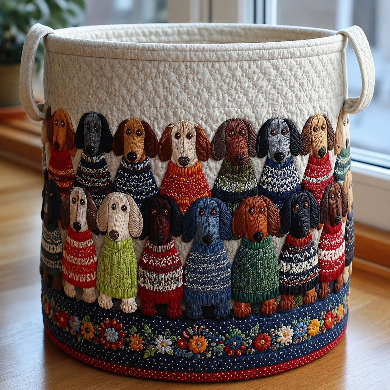 Dachshund Parade Quilted Laundry Basket  