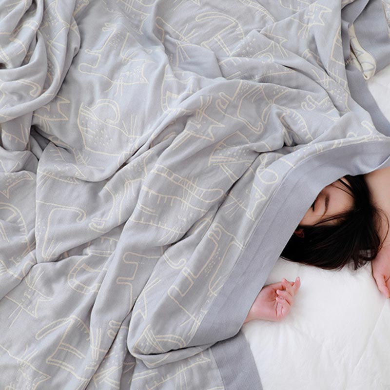 Cat Print Cotton Quilt Reversible Blanket