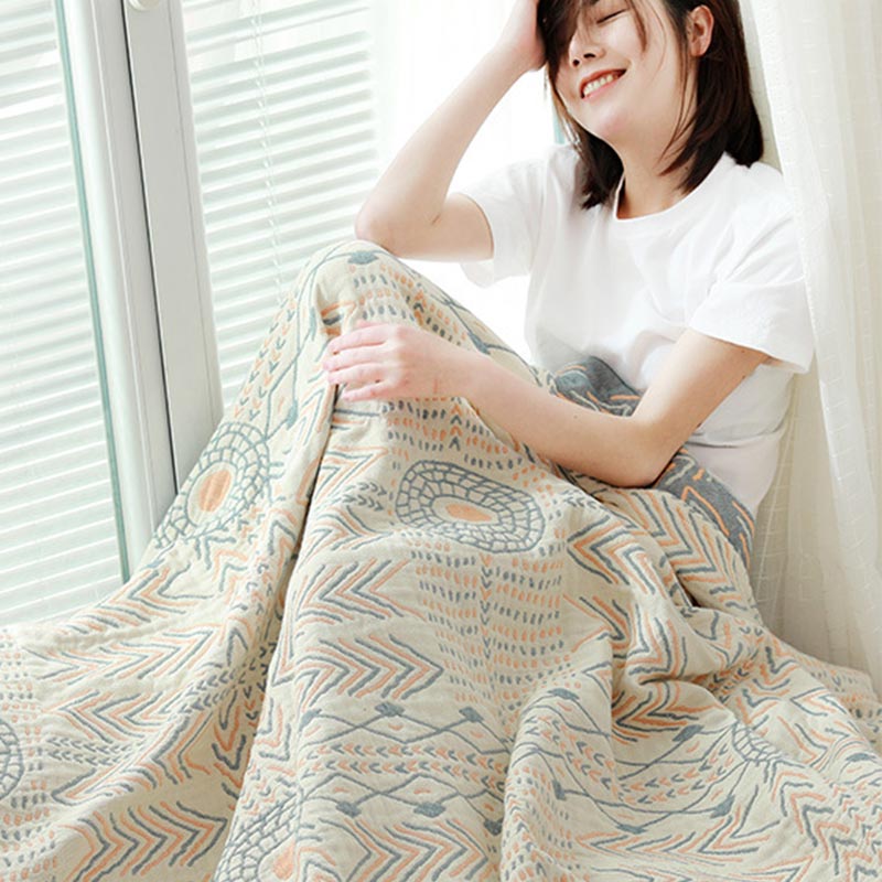 Boho Striped Cotton Quilt Reversible Sofa Towel