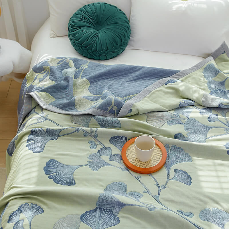 Ownkoti Ginkgo Leaf Cotton Gauze Reversible Quilt