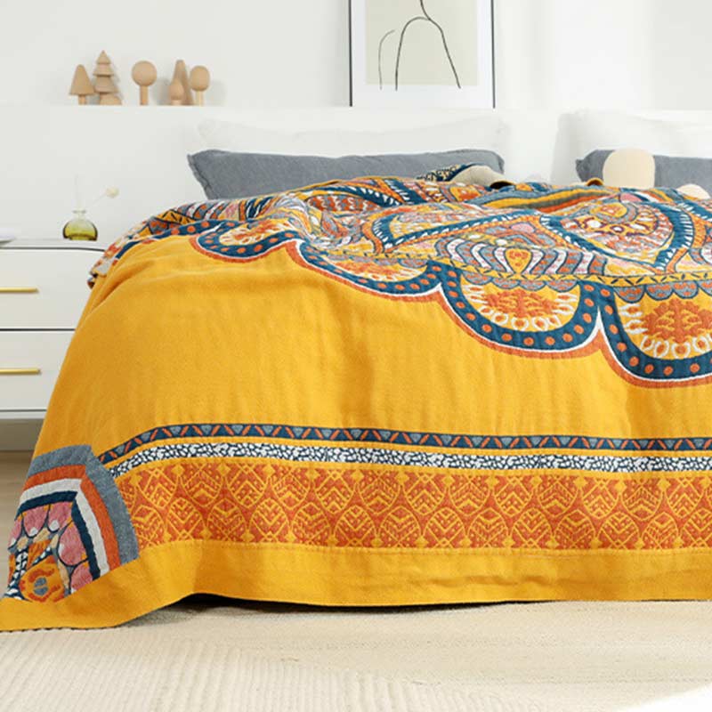 Bohemian Reversible Yellow Flower Summer Quilt
