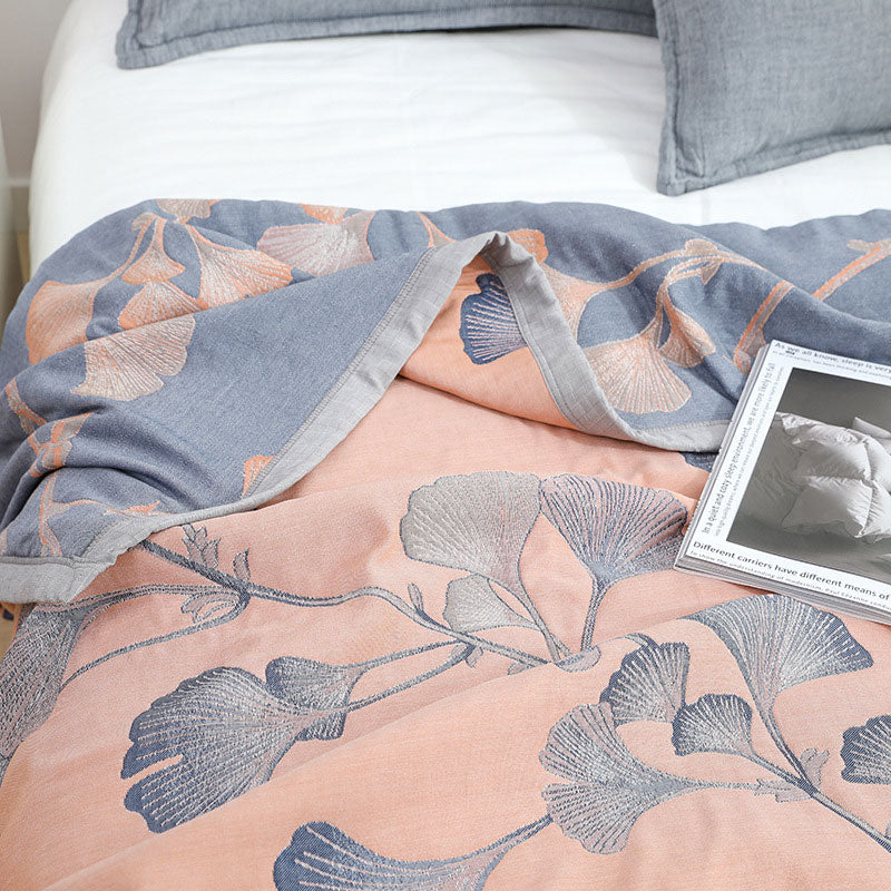 Ownkoti Ginkgo Leaf Cotton Gauze Reversible Quilt