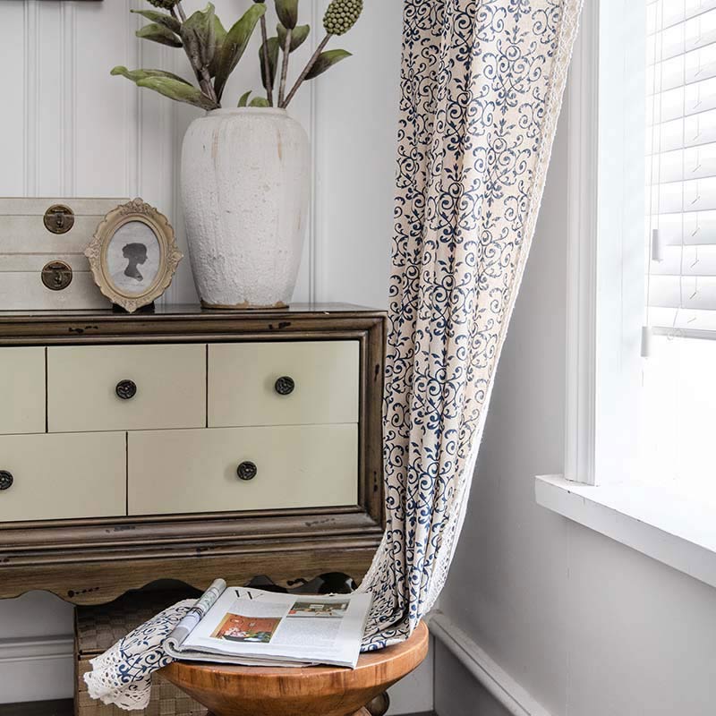 Boho Blue Pattern Semi-Blackout Curtain