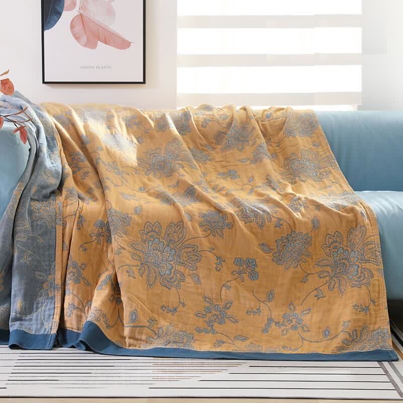 Lightweight Flower Print Cotton Sofa Blanket