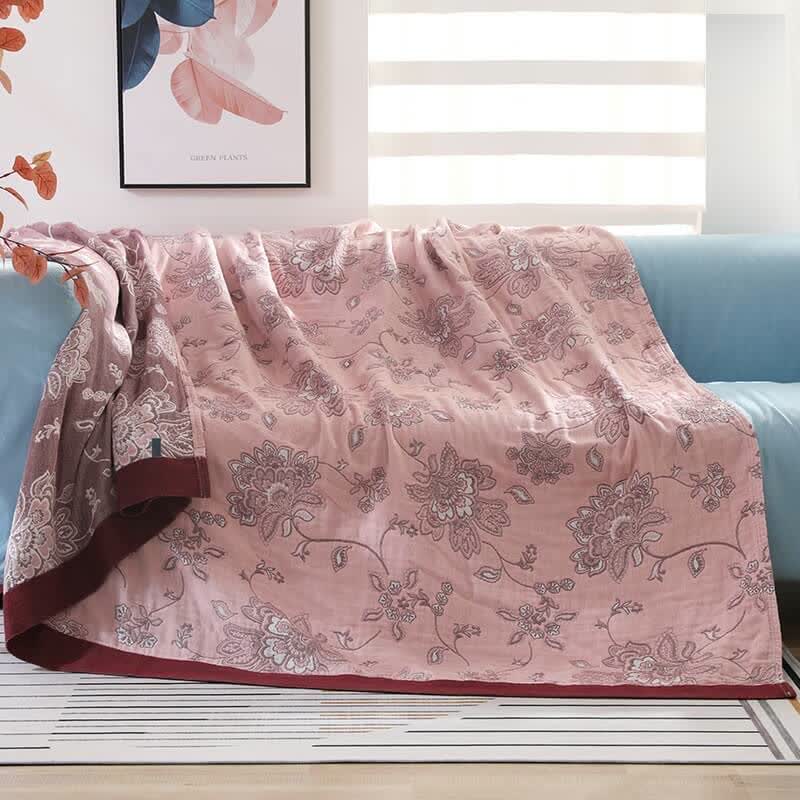 Lightweight Flower Print Cotton Sofa Blanket
